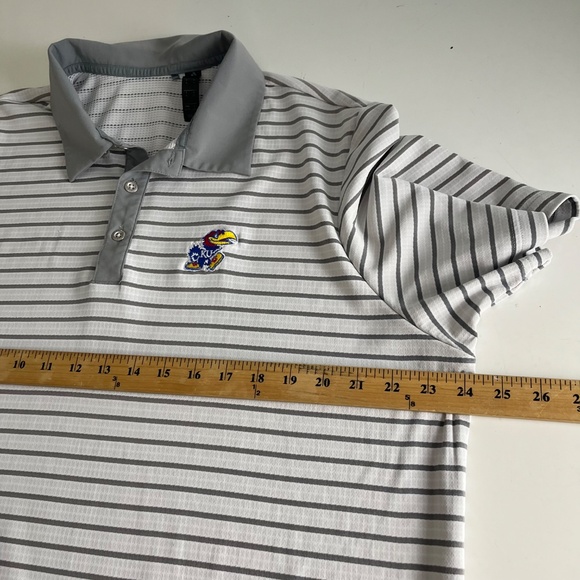 Kansas Jayhawks x Adidas Golf Gray Striped Performance Polo Shirt Men XL Stretch - Picture 6 of 8